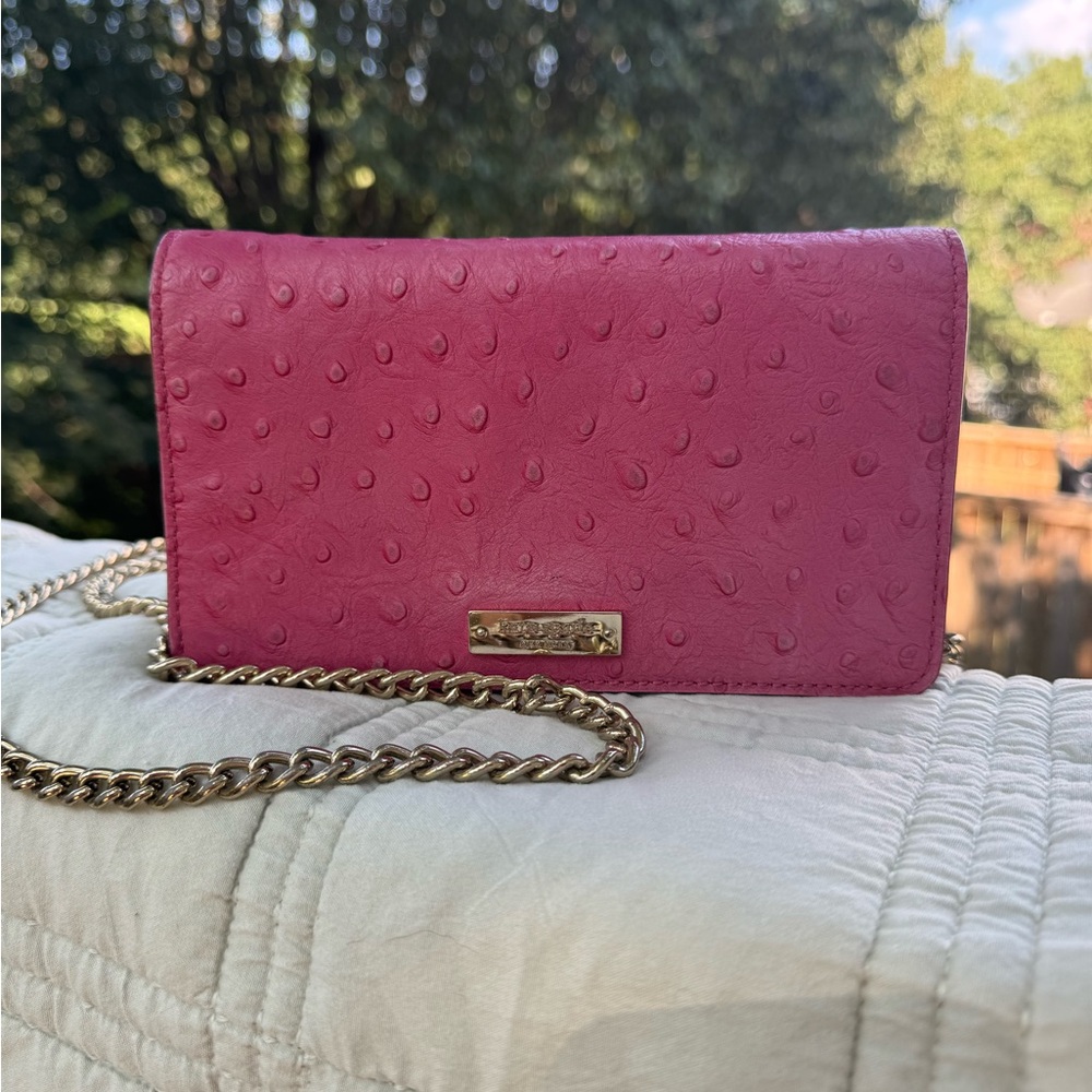 Kate Spade Alexander Avenue Pink Ostrich-Embossed Leather Crossbody Purse EUC